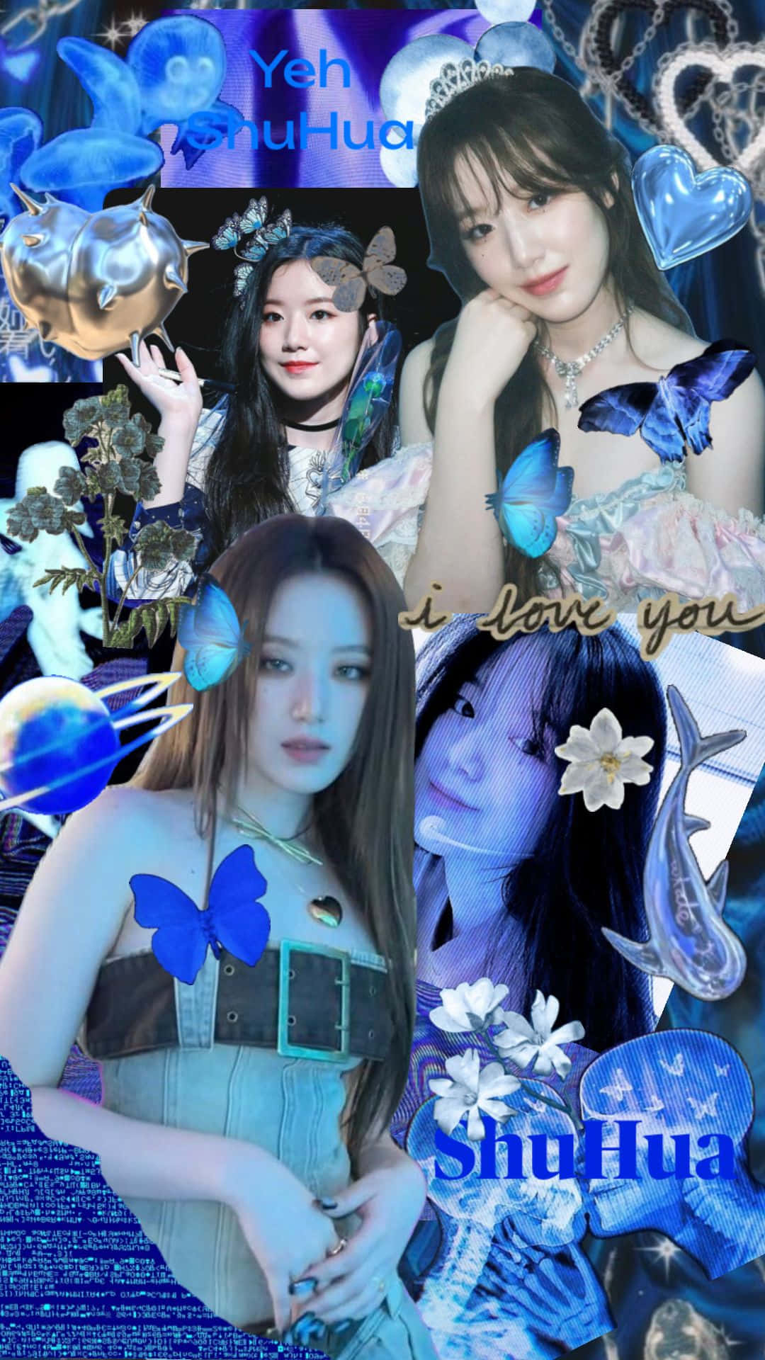 1080x1920 Download G I D L E Members Blue Aesthetic Collage Wallpaper