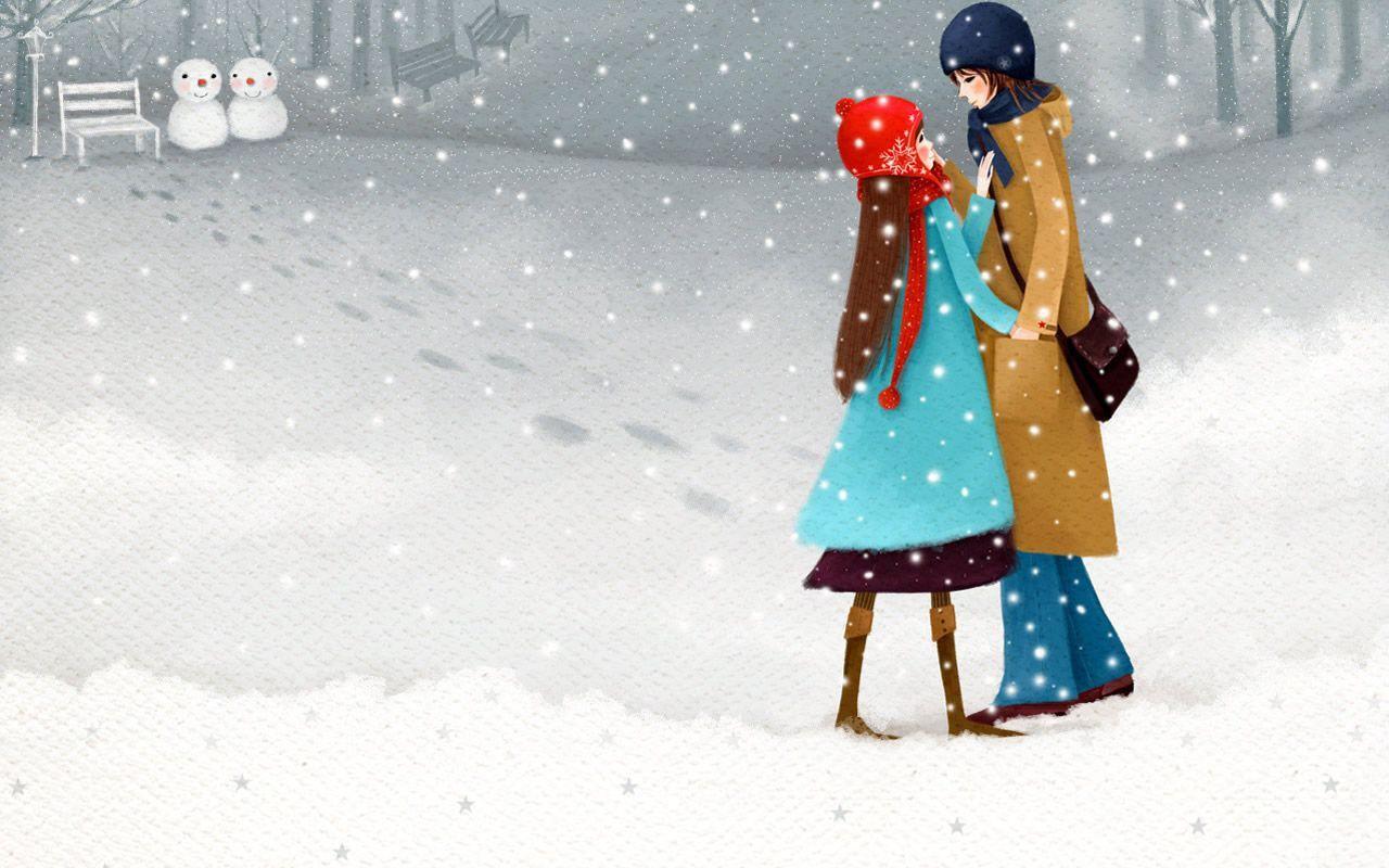 Download Winter Cartoon Couple Picture  Wallpaperscom