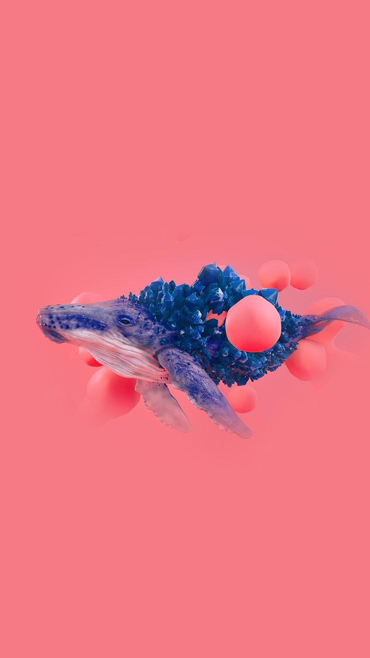 750x1334 iPhone X wallpaper. whale pink bubble illustration digital art animal blue