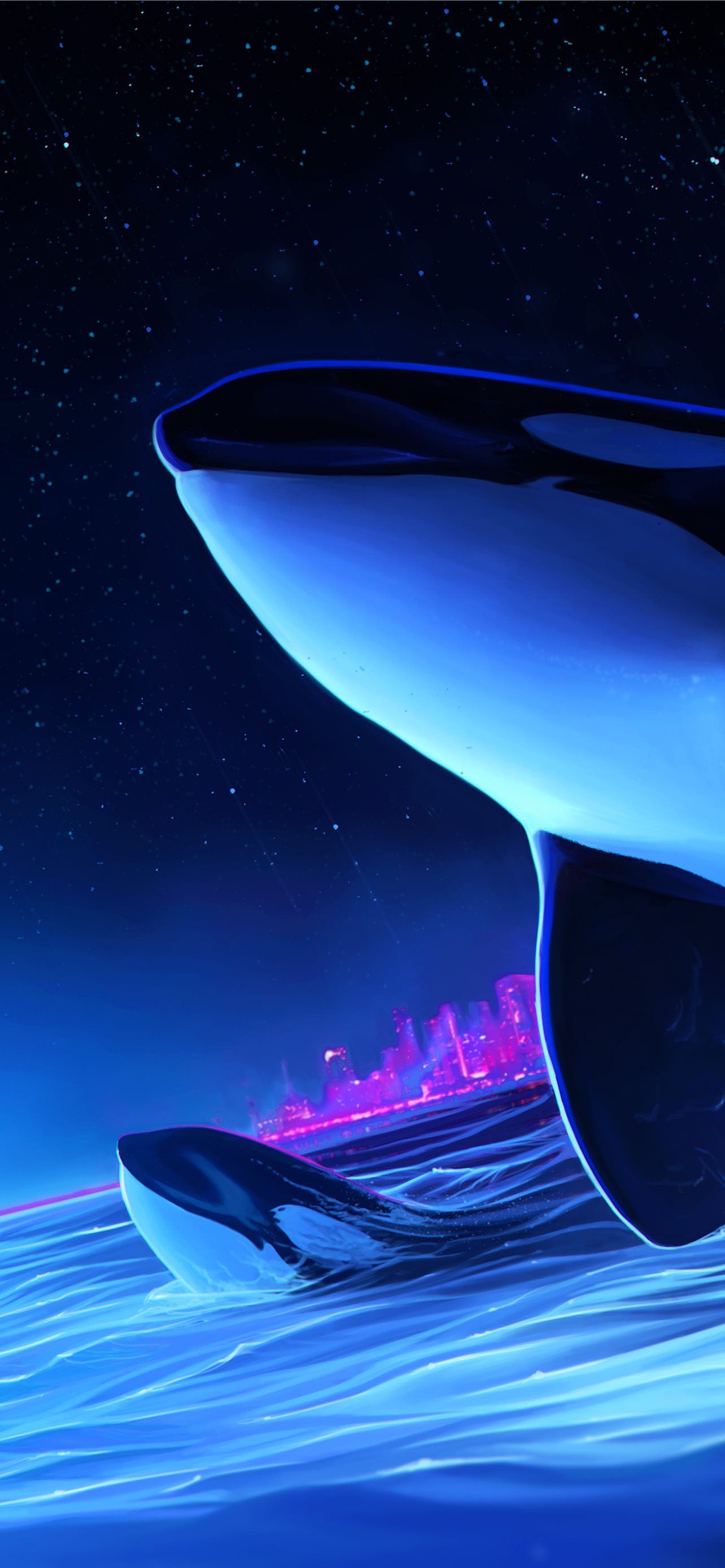 1284x2778 Dolphin Night Orca Whale Digital Art Sony Xperia X. iPhone Wallpaper Free Download