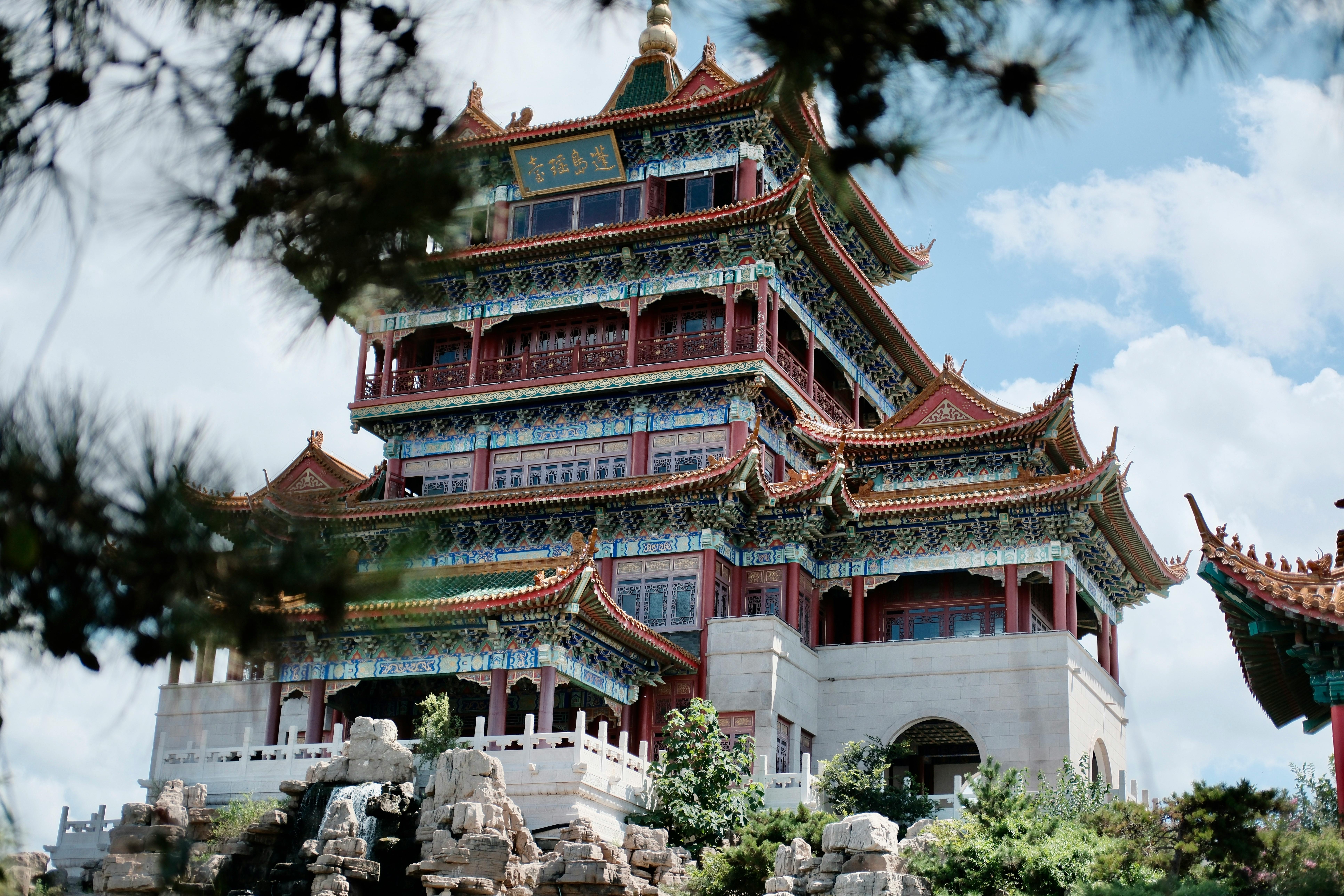 7728x5152 Traditional Asian Summer Palace against Blue Sky · Free