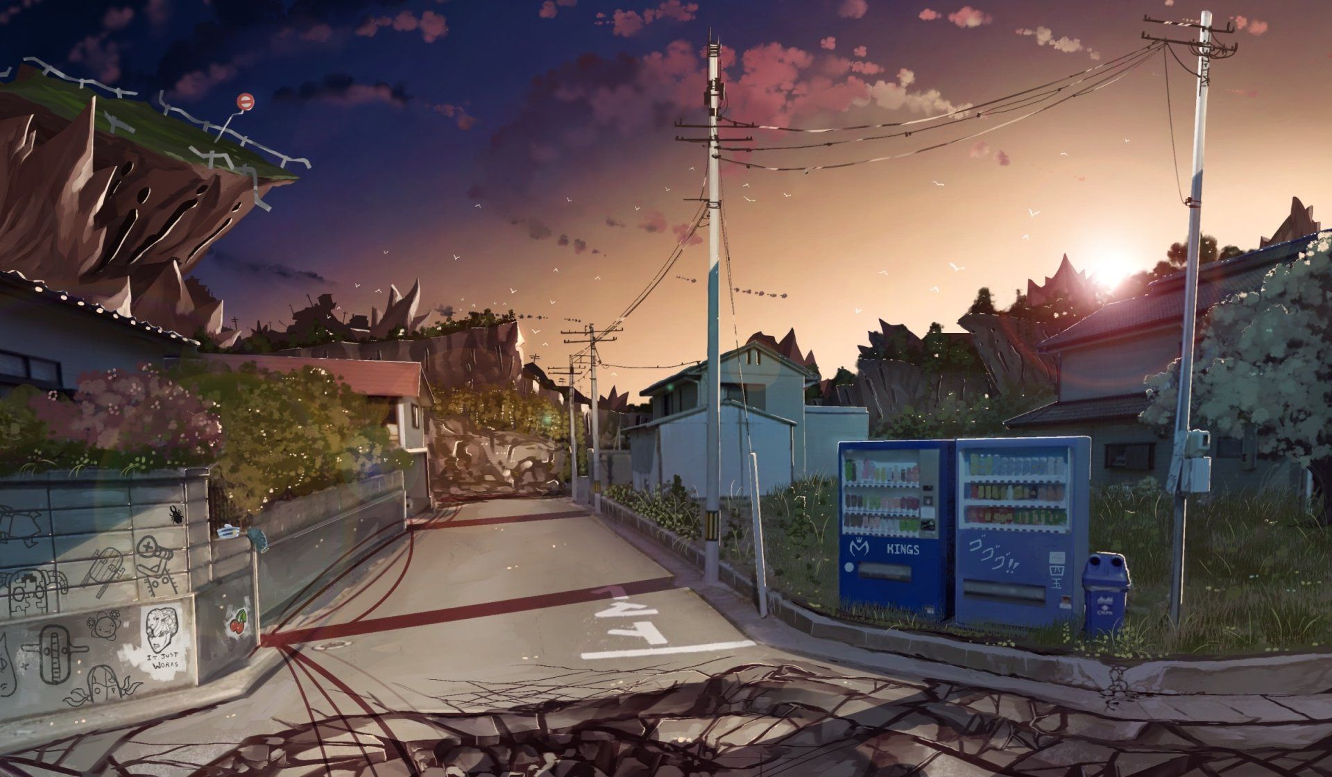 1920x1120 Jojo's Bizarre Adventure HD Wallpaper: Serene Street at Dusk
