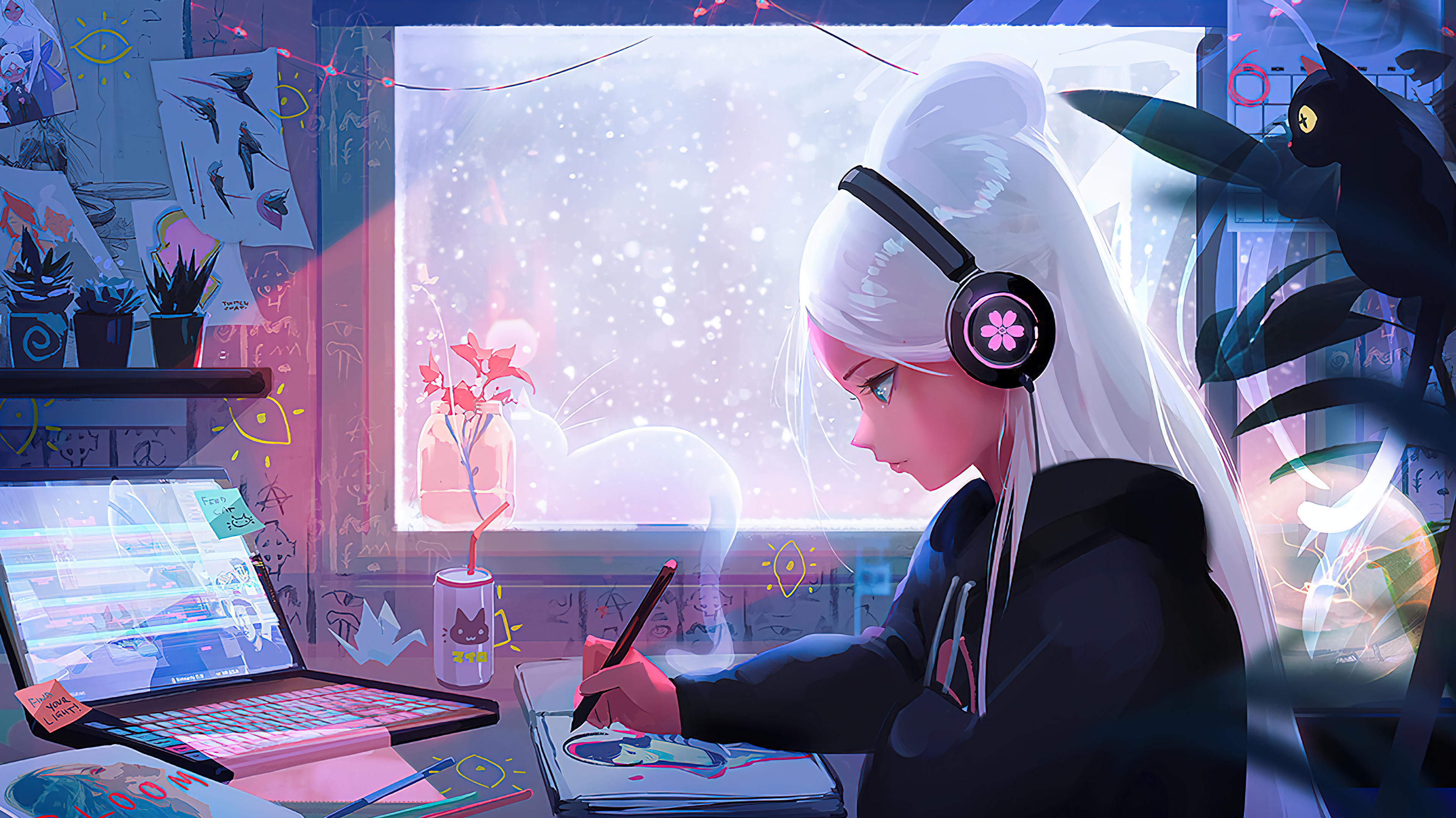 3840x2160 Anime Girl Lofi Aesthetic Wallpaper 4k for Desktop
