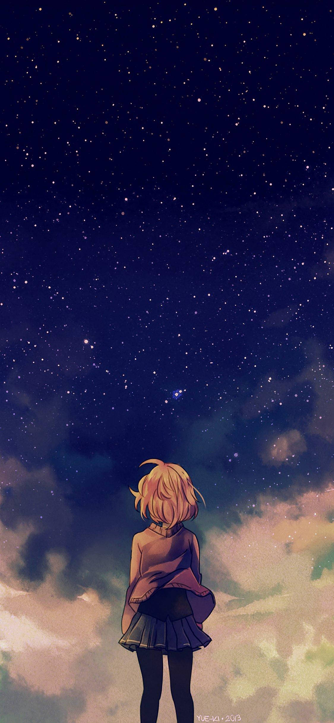 1125x2436 Download Serene Anime School Girl in Lo Fi Setting Wallpaper
