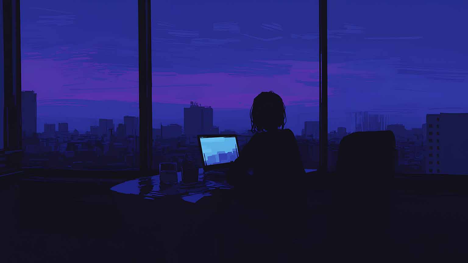 1536x864 Free Lofi Anime Girl at Window Desk Desktop Wallpaper