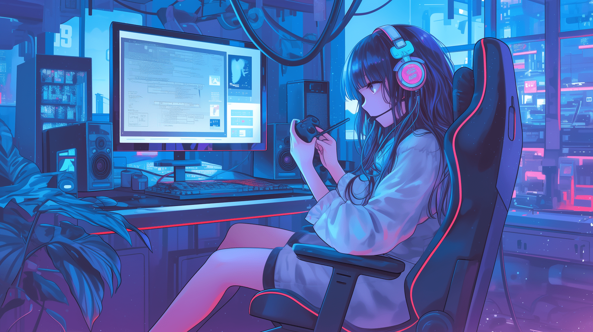 1920x1076 Aesthetic Gaming Lofi: HD Wallpaper of an Anime Girl