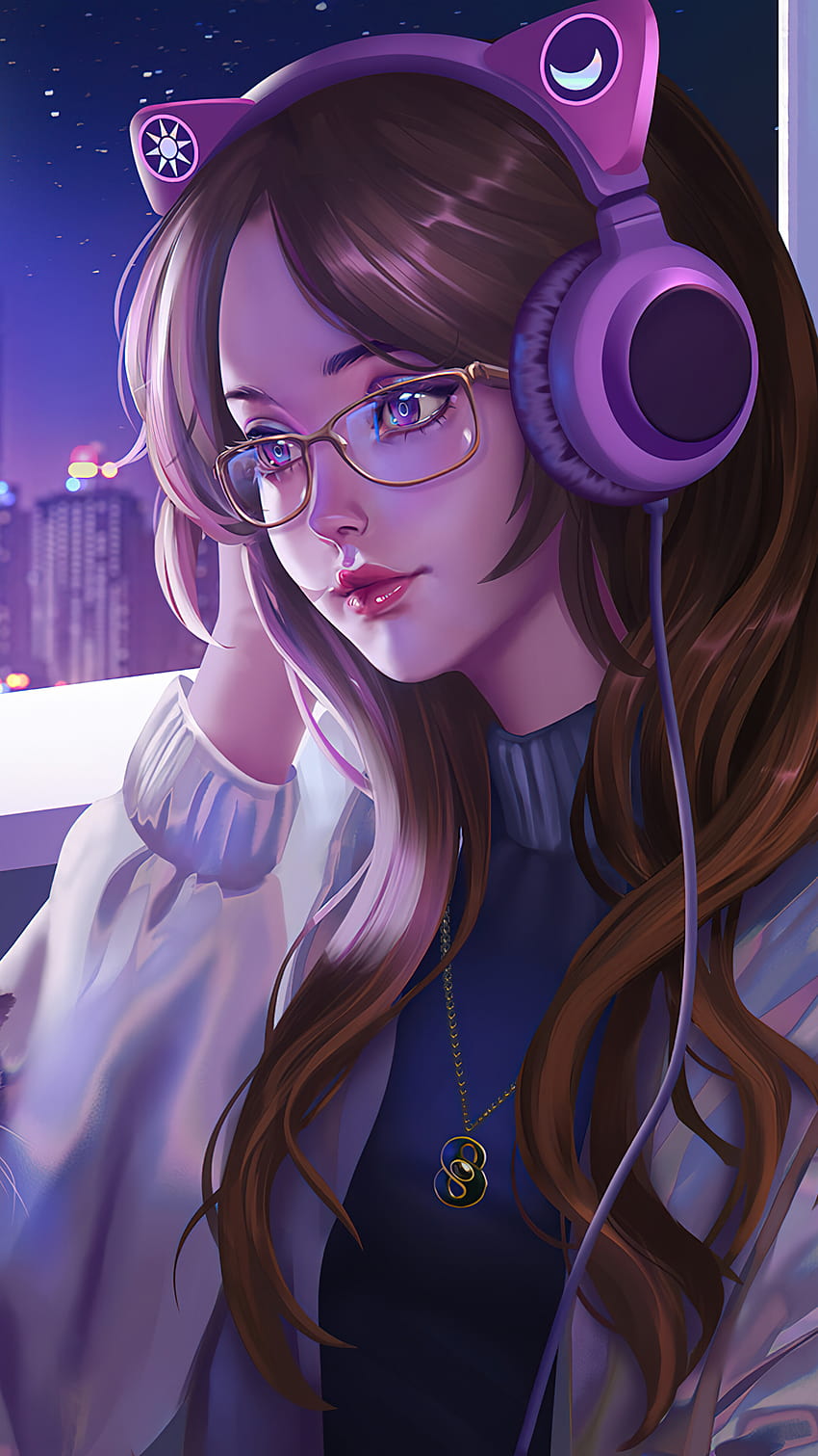 850x1511 Anime Girl Lofi Cat Phone iPhone 464a [2160x3840] for your, Mobile & Tablet HD phone wallpaper