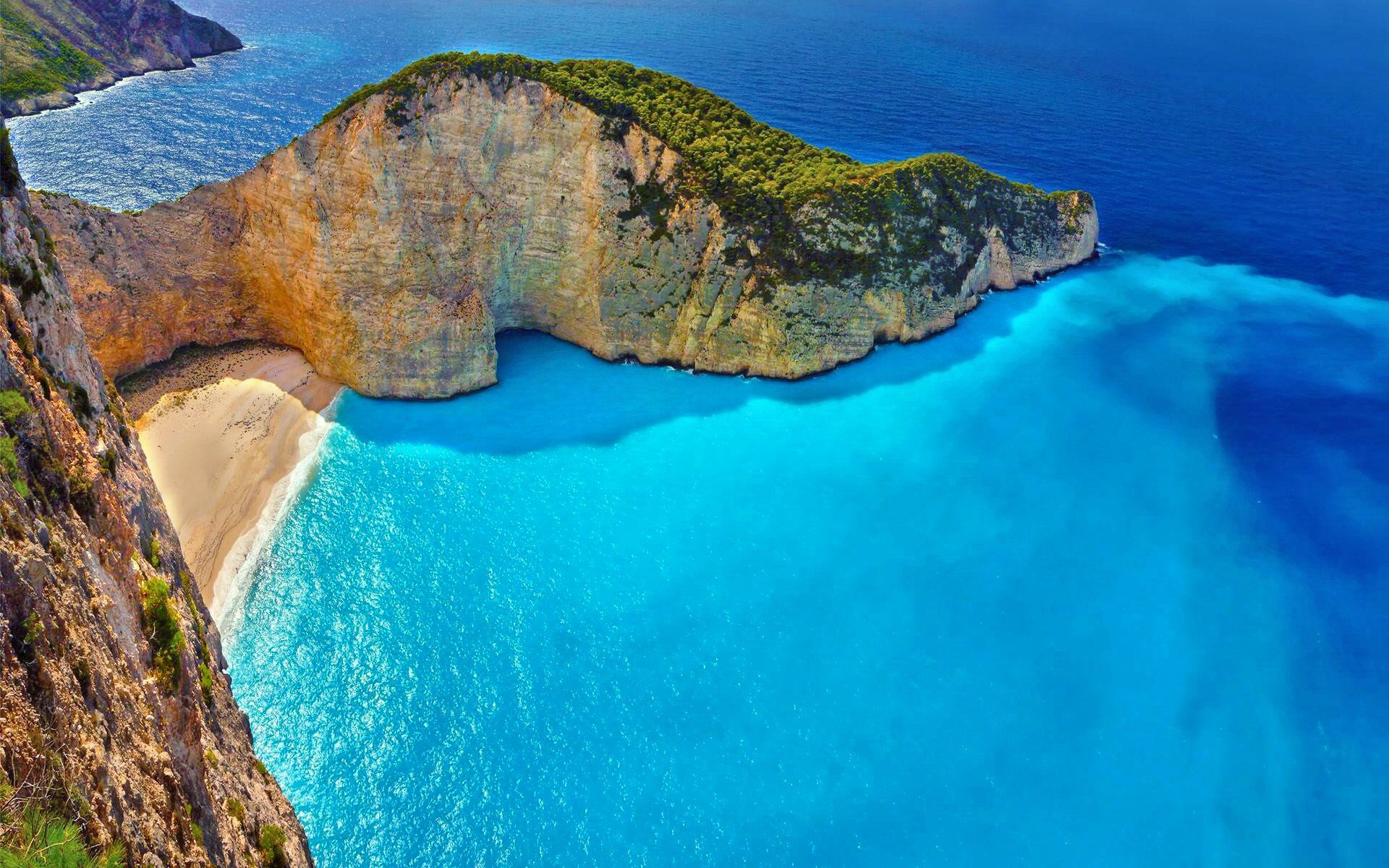 1920x1200 Desktop wallpaper: Summer, Greece, Nature, Beach, Azure, Earth, Horizon, Cliff, Sunny, Zakynthos 4K free download for PC. 647535