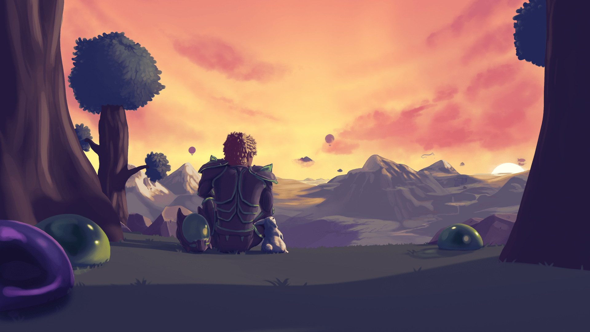 1920x1080 Terraria HD Wallpaper: Epic Sunset Adventure in the Pixel World