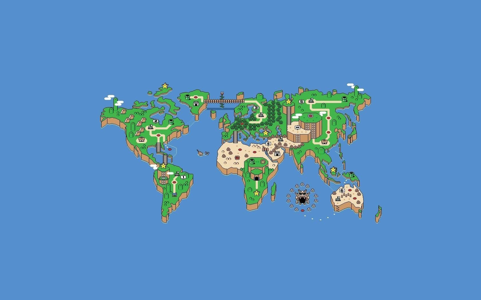 1680x1050 Super Mario World Pixel Art: Fantasy World Map HD Wallpaper
