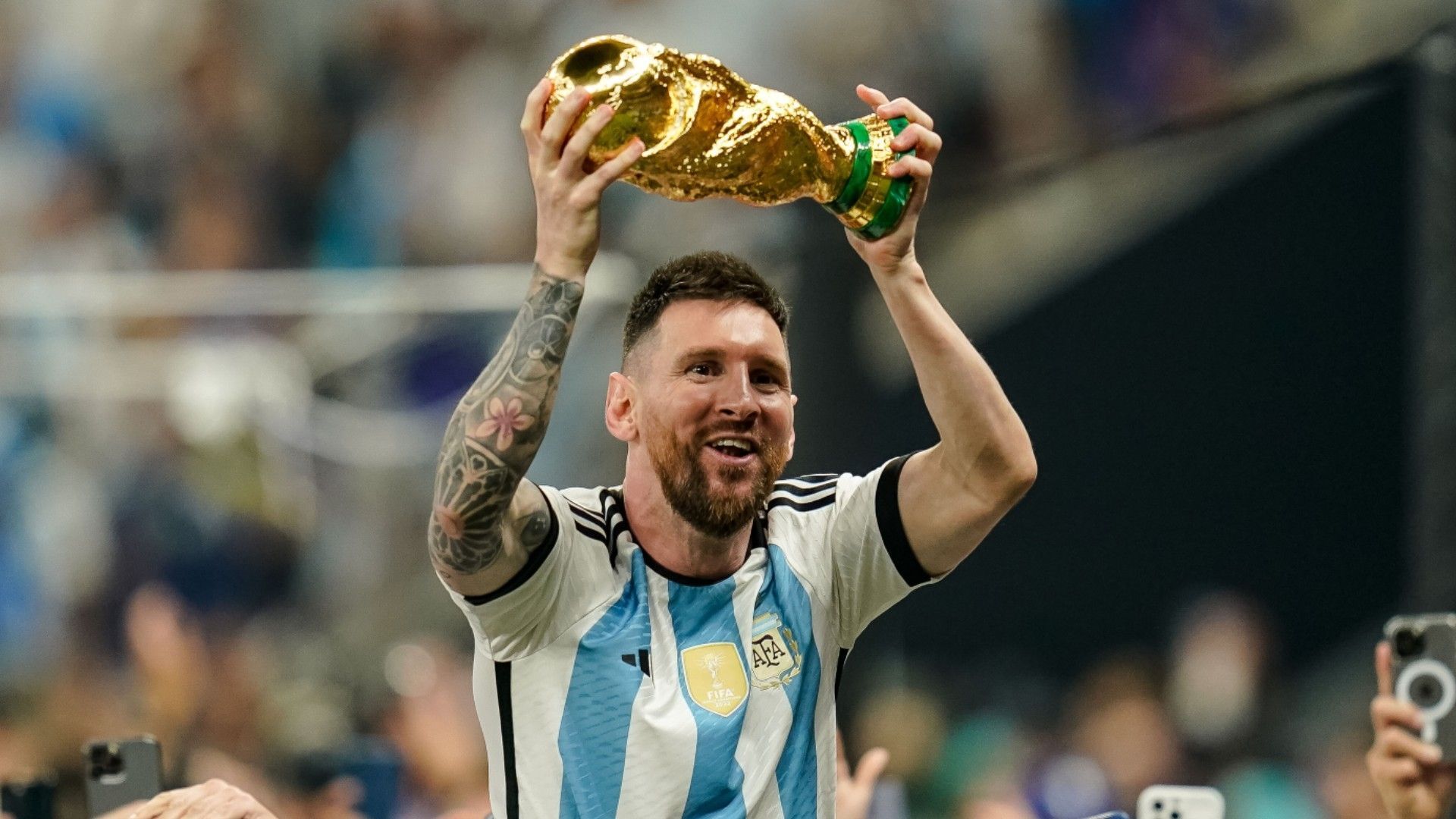 1920x1080 Lionel Messi lifted fake World Cup trophy in historic Instagram post. Goal.com India