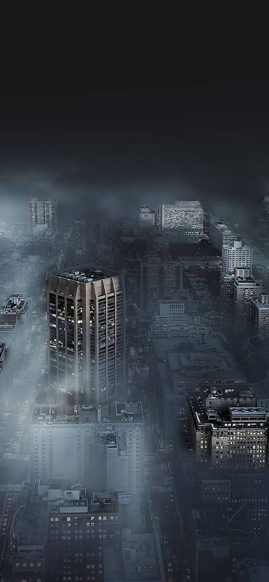 887x1920 Download Foggy Night in the Dark City Wallpaper