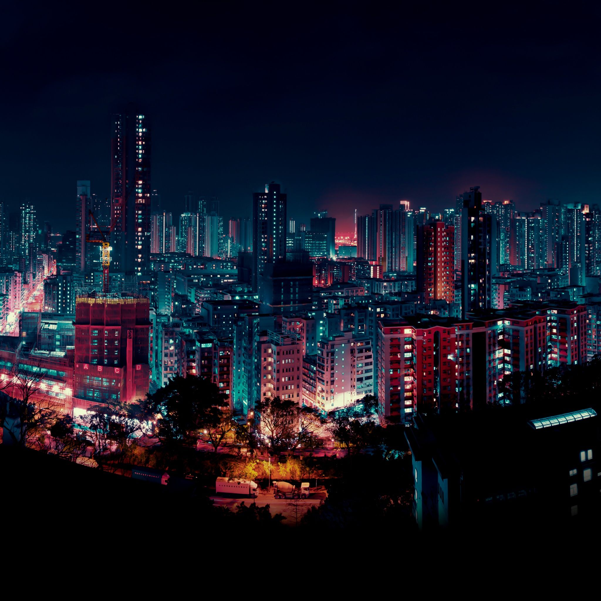 2048x2048 Cityscape Wallpaper 4K, Night, Buildings, City lights