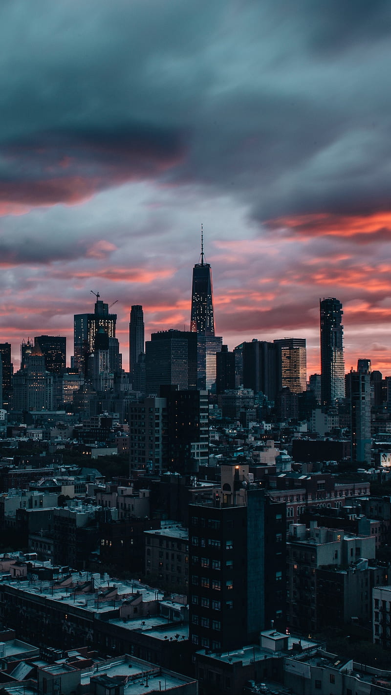 800x1422 City of Darkness, skyline, sunset, dark, night, new, america, sky, HD phone wallpaper