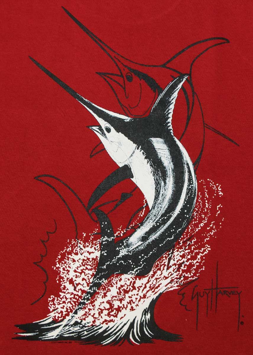 856x1200 Guy Harvey Swordfish Strike Men's Back Print Tee In Black & White Or Garnet Shirt
