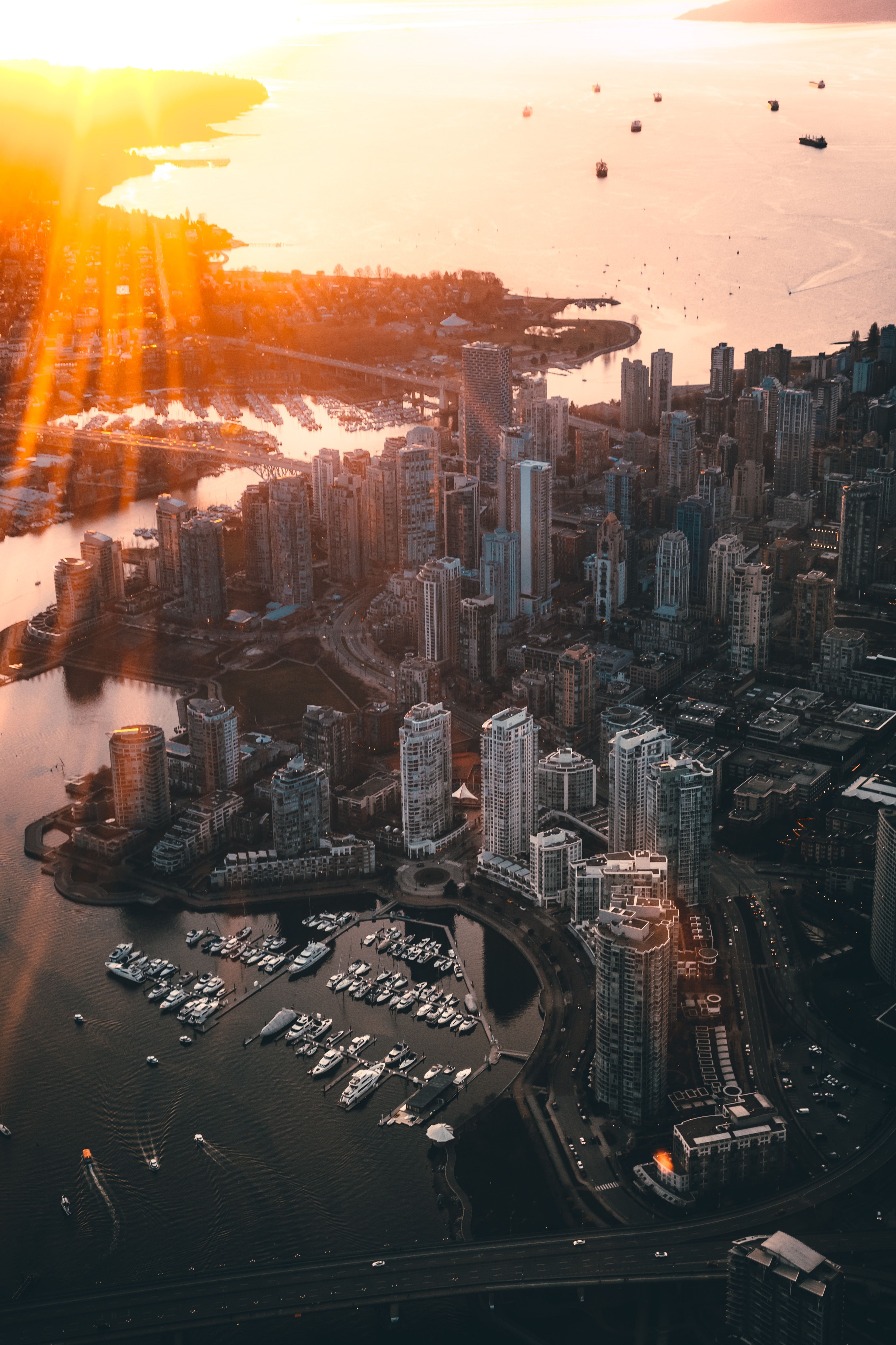 3933x5899 Phone wallpaper: Vancouver, Canada, View From Above, Cities, Architecture, City, Beams, Rays, Sunlight 83994