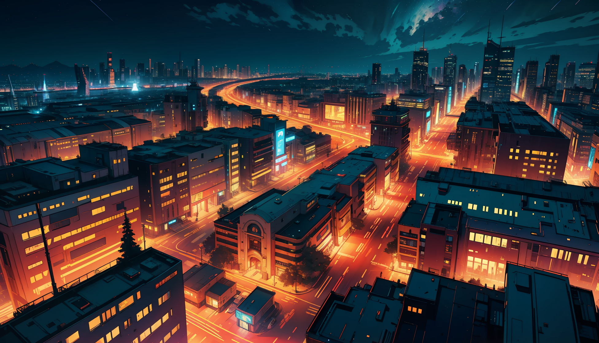 1952x1120 Cool Anime City Night View Wallpaper, HD Artist 4K Wallpaper, Image and Background