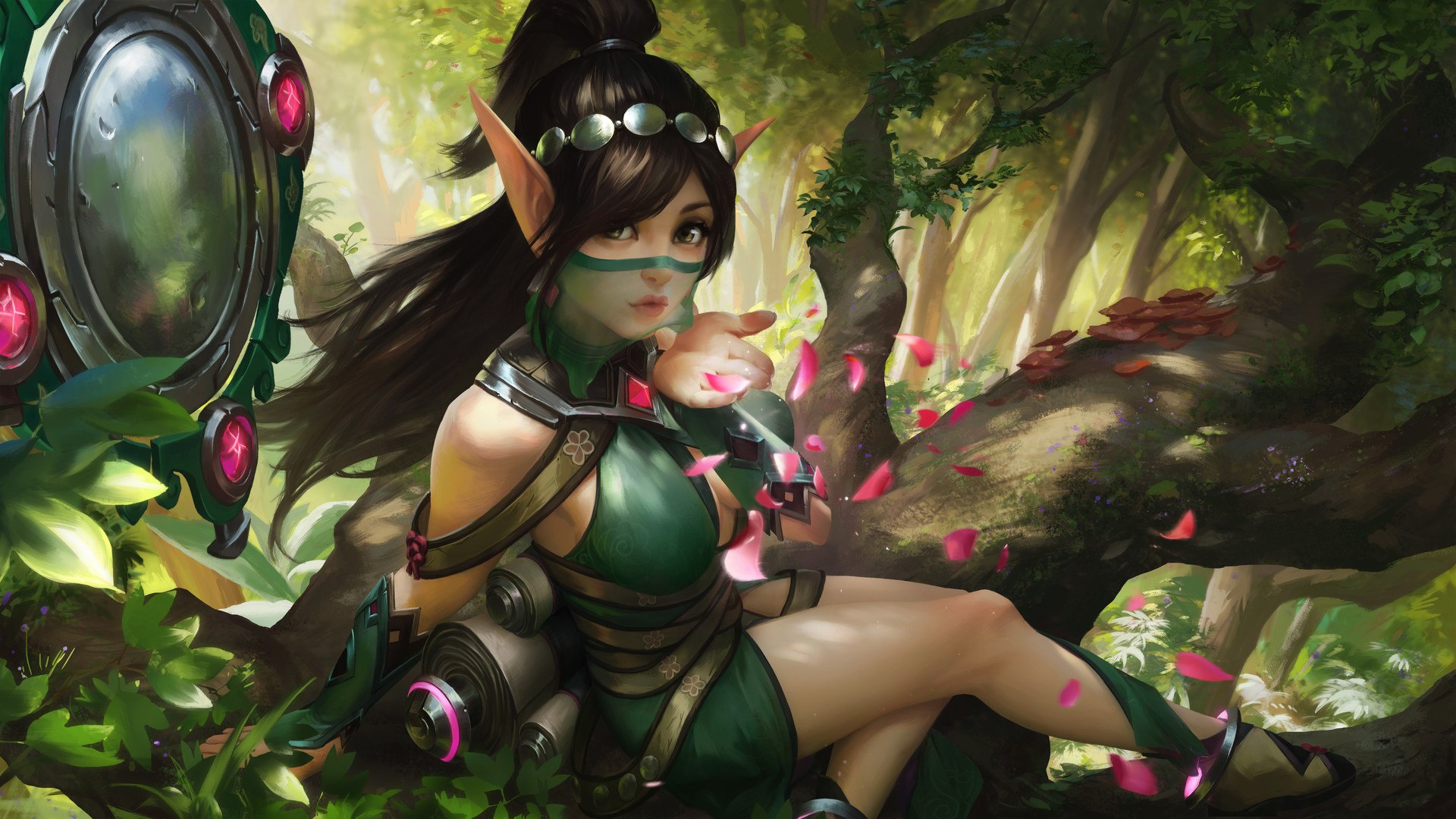 1920x1080 Wallpaper forest, the game, petals, art, elf, scroll, Flirty, Paladins Strike Ying for mobile and desktop, section игры, resolution 1920x1080