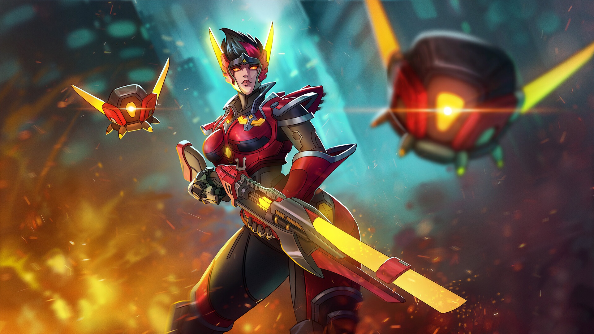 1920x1080 Wallpaper gun, fantasy, art, Illustration, Vivian, droids, Game Art, Paladins for mobile and desktop, section арт, resolution 1920x1080