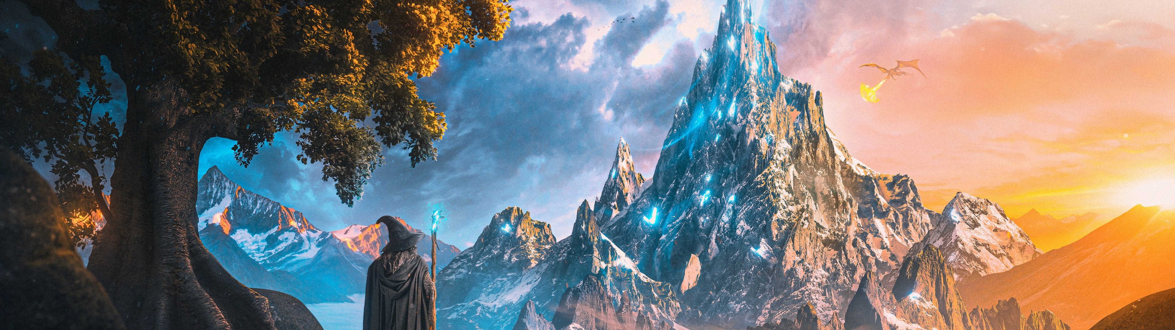 3840x1080 Mountain Wallpaper 4K, Fantasy artwork, Ultrawide