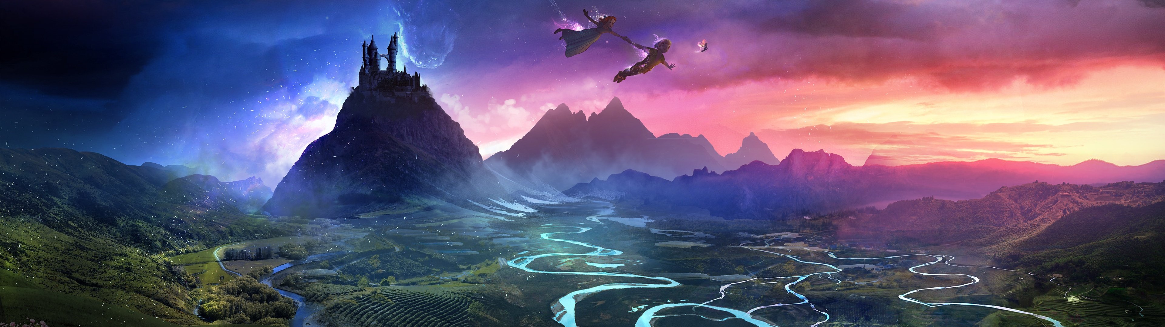 3840x1080 Dream Wallpaper 4K, Flying together, Mountains