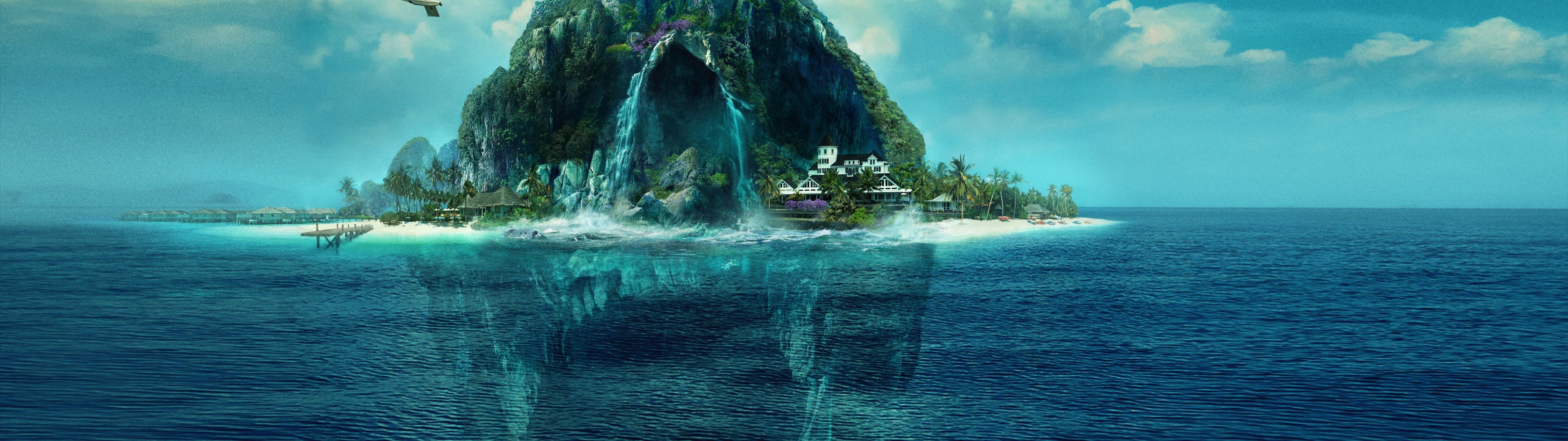 3840x1080 Fantasy Island Wallpaper 4K, Skull, 5K, 8K