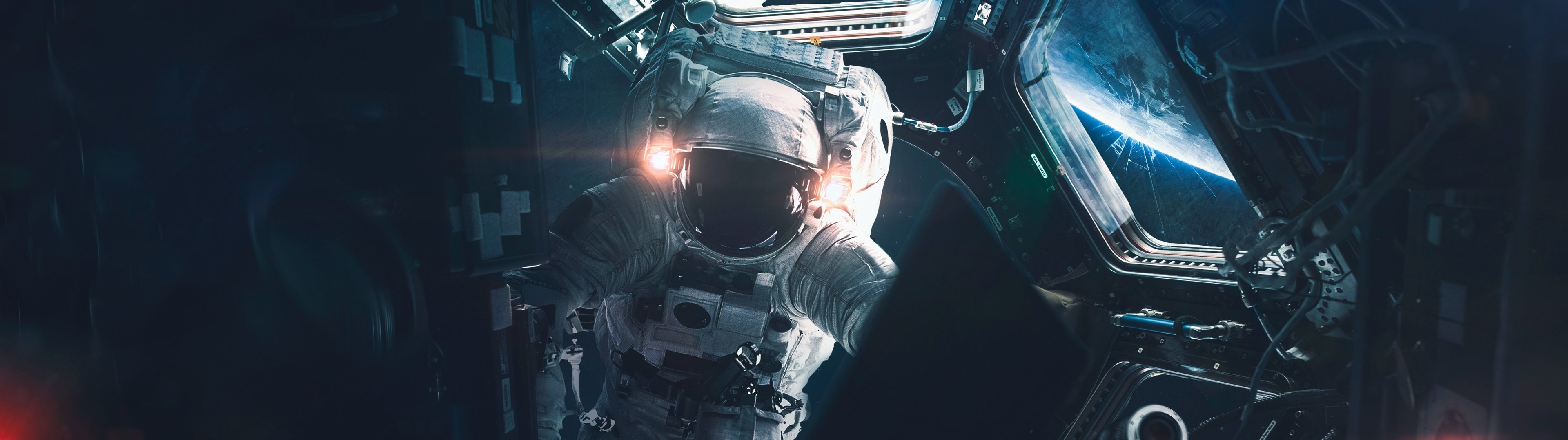 3840x1080 Astronaut Wallpaper 4K, Space station, Laptop, Space suit