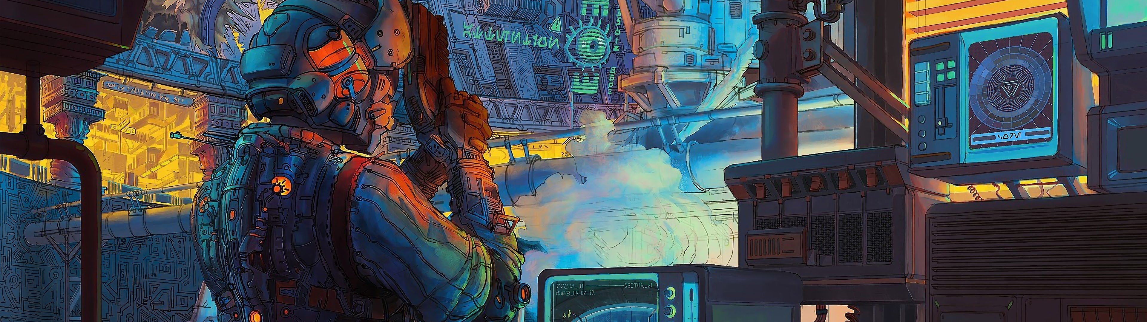 3840x1080 Cyberpunk Sci Fi Art 4K Wallpaper HD
