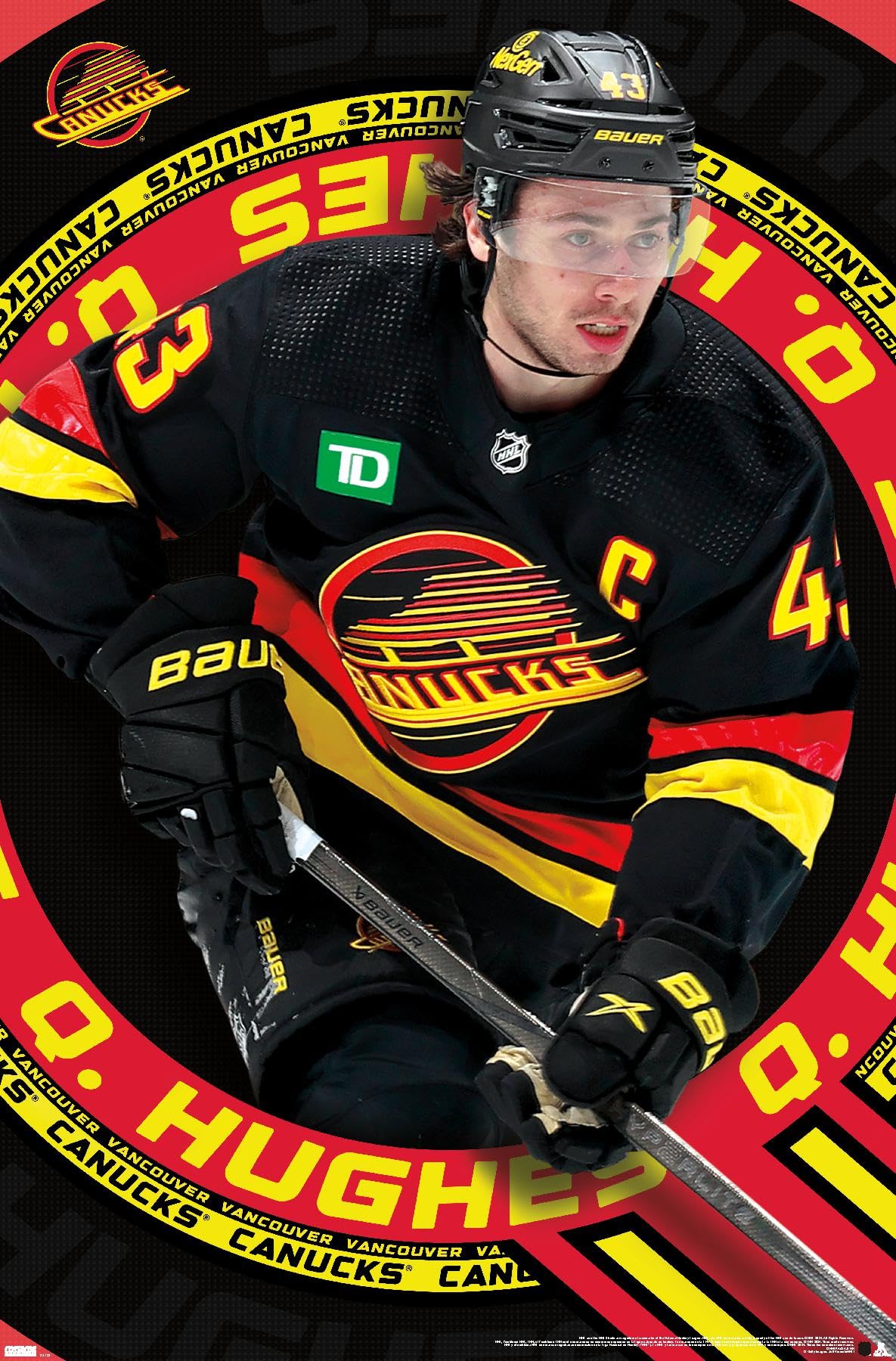 1185x1800 Trends International NHL Vancouver Canucks Hughes 24 Wall Poster, 34L x 22.4W, Premium Unframed Version: Posters & Prints