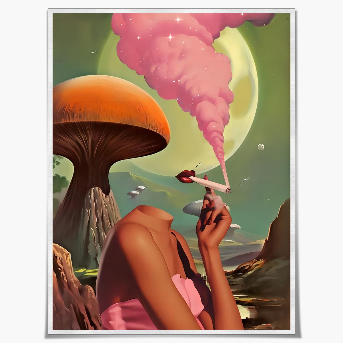1200x1200 70s Art Vintage Surreal Canvas Wall Art Egoless Trendy Abstract Aesthetic Room Decor Retro Mushroom Moon Woman Poster Prints Wall Decor Picture Living Room Bedroom Bathroom 12x16in Unframed: Posters & Prints