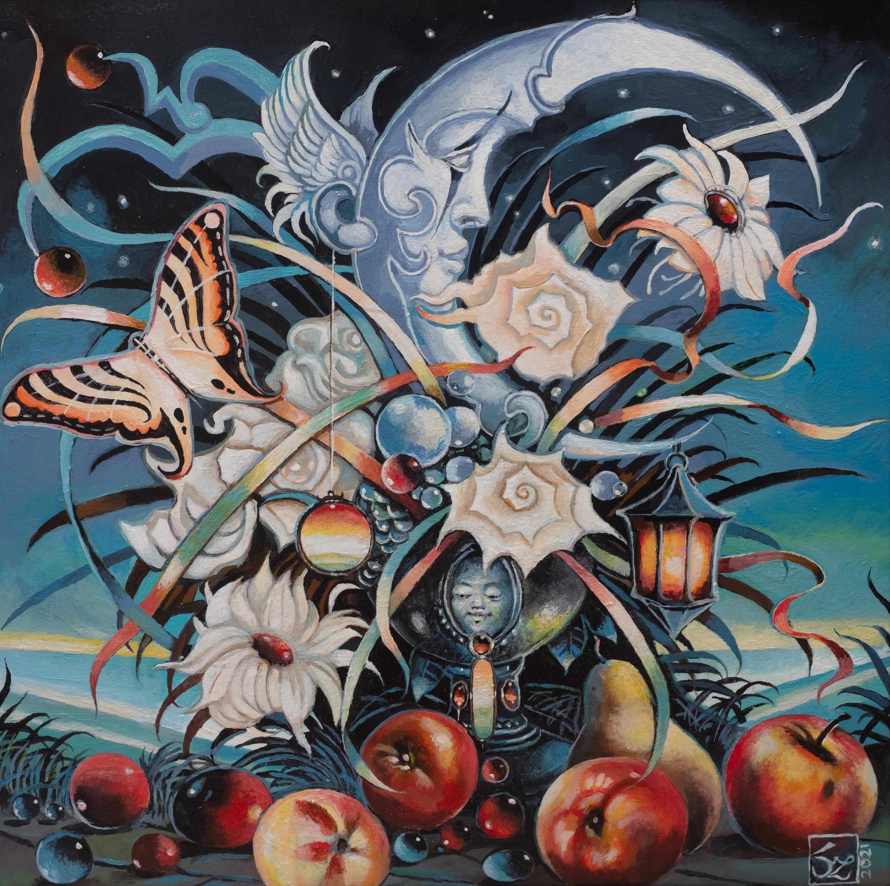 3000x2986 Zbigniew Seweryn (b. 1956), Still life with moon in a vase, 2021 auction / Online bidding