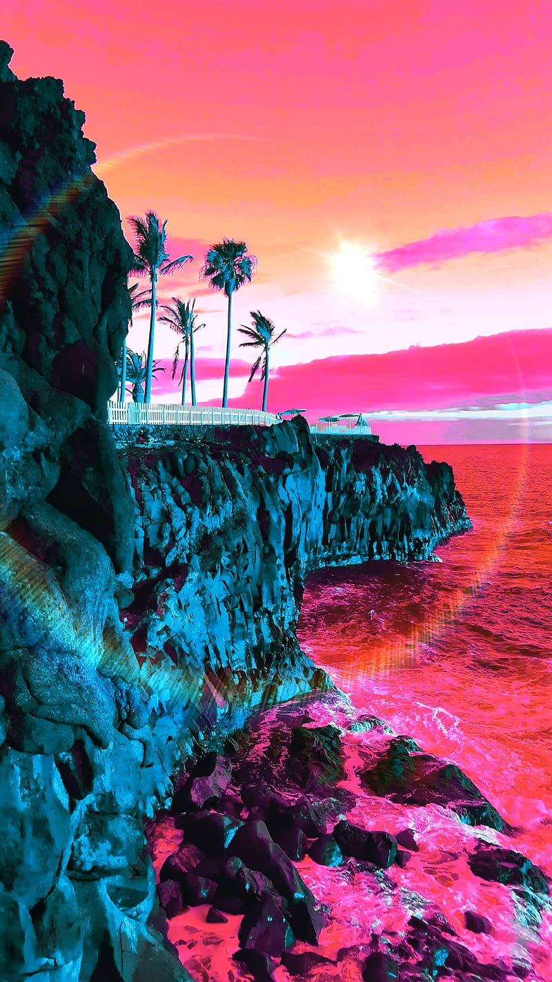 800x1422 Sine Beach, Braxxaz, Sine, Aesthetic, California, Clouds, Color, Digital, Digital Manipulation, HD Phone Wallpaper