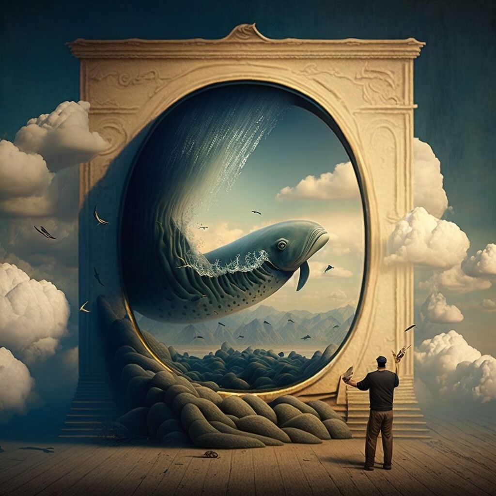 1024x1024 Surreal Coastal Castle and Lighthouse Framed Canvas Print