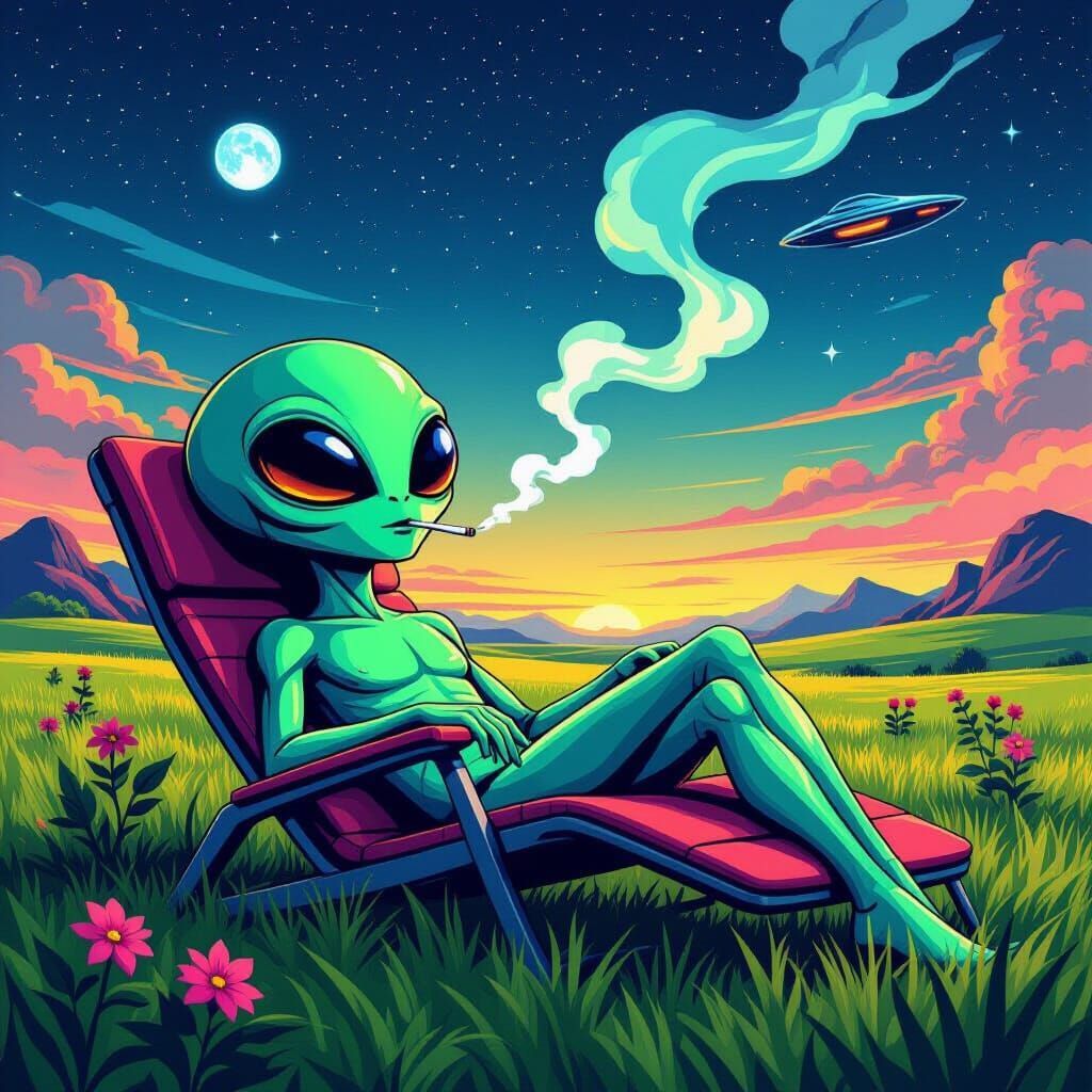 1024x1024 A chill alien Alien Smoking Blunt in Pop Surreali
