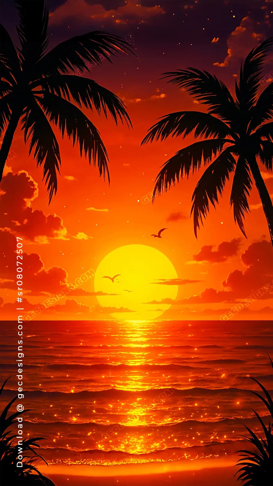 950x1689 Tropical Sunset Beach iPhone Wallpaper with Palm Trees and Ocean Glow: Free & Premium Creative Assets