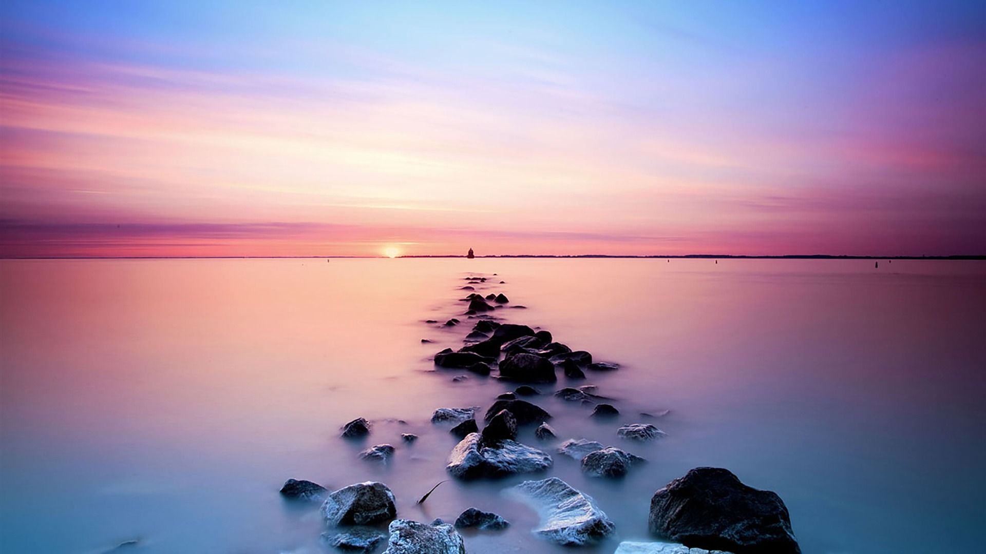 1920x1080 Beach reef ocean sunset glow skyline