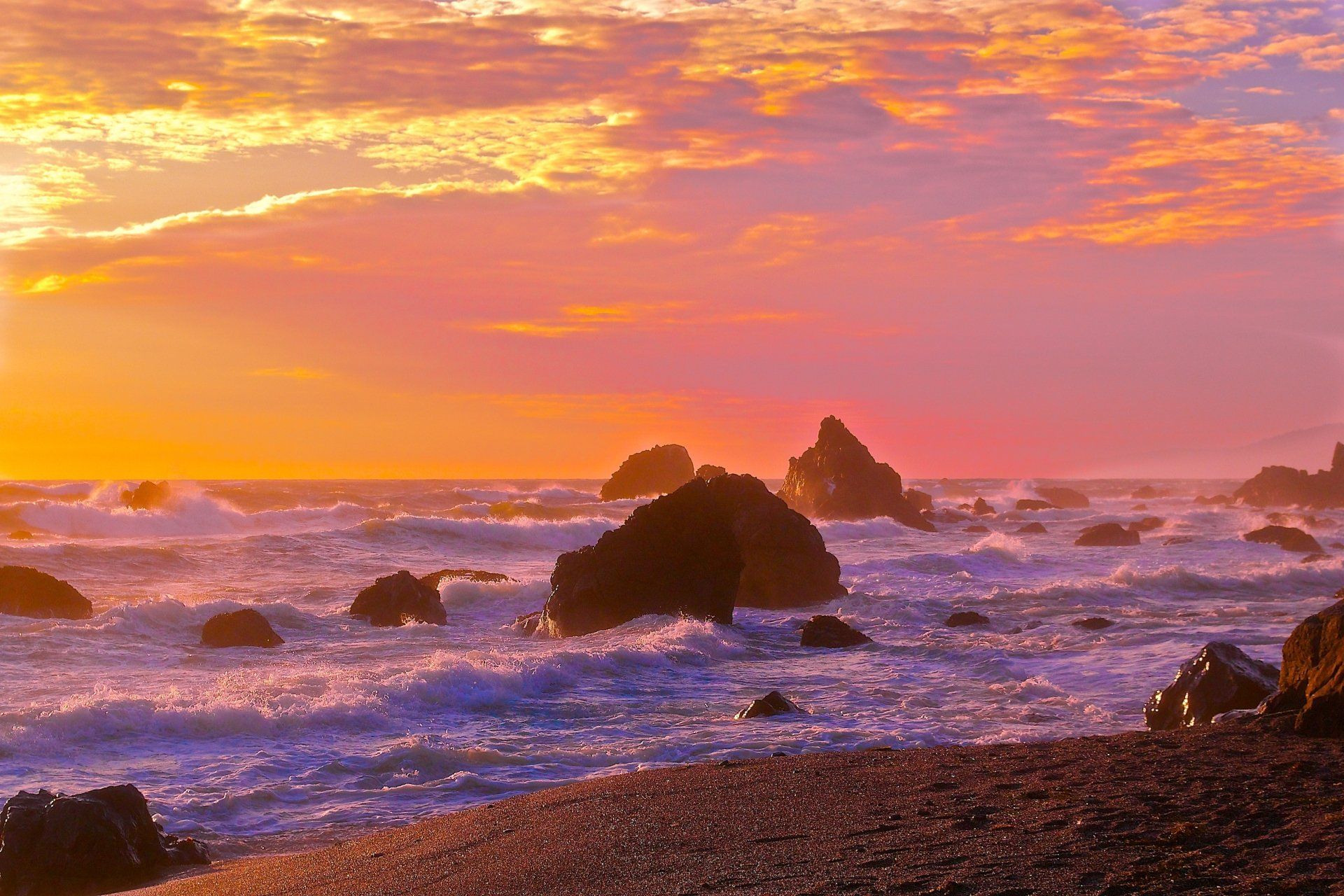 1920x1280 Download Cloud Sunset Glow Wave Sky Seashore Sea Nature Seascape 4k Ultra HD Wallpaper