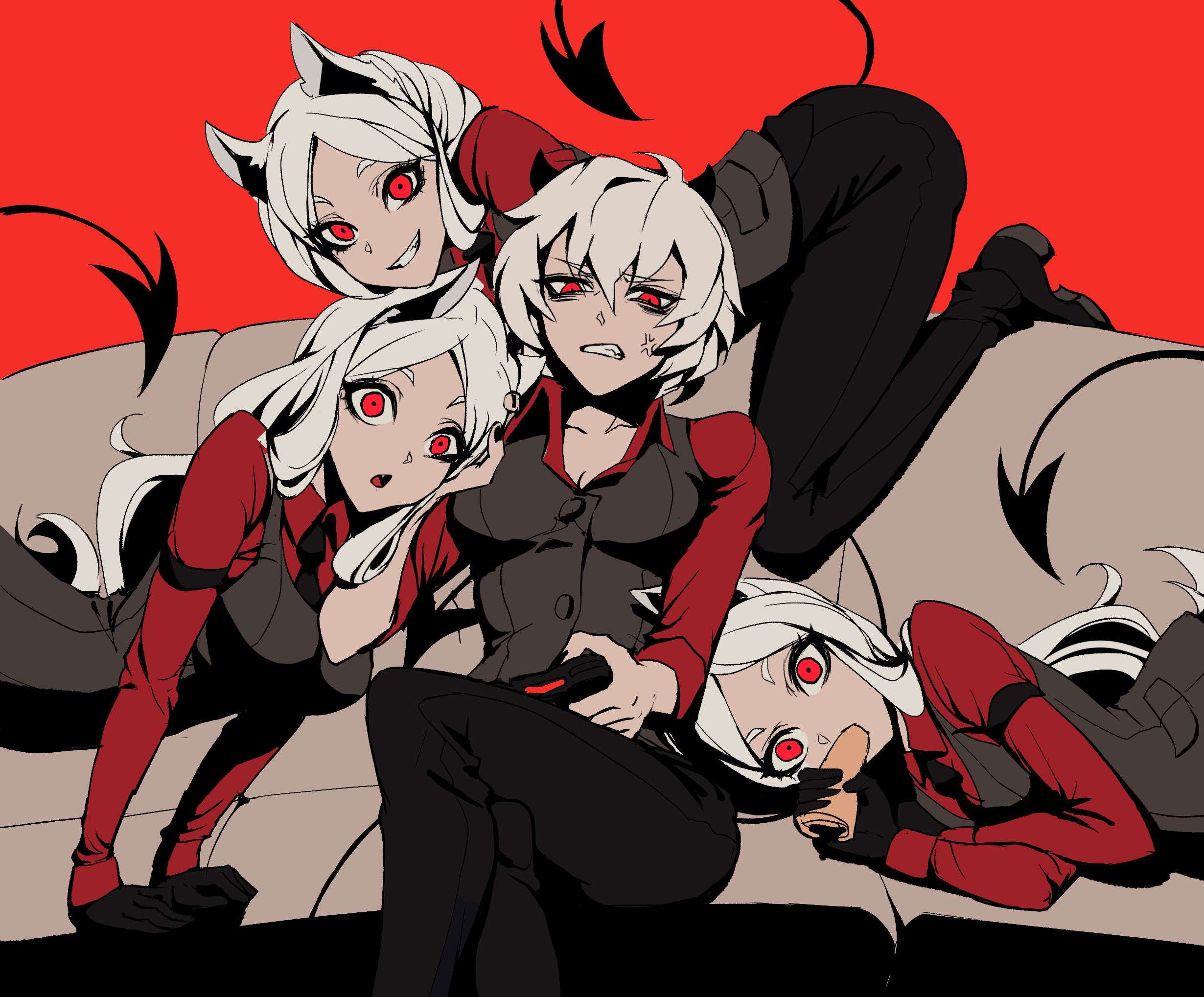 2460x2037 Helltaker HD Wallpaper: Malina & Cerberus Unite in Fiery Style