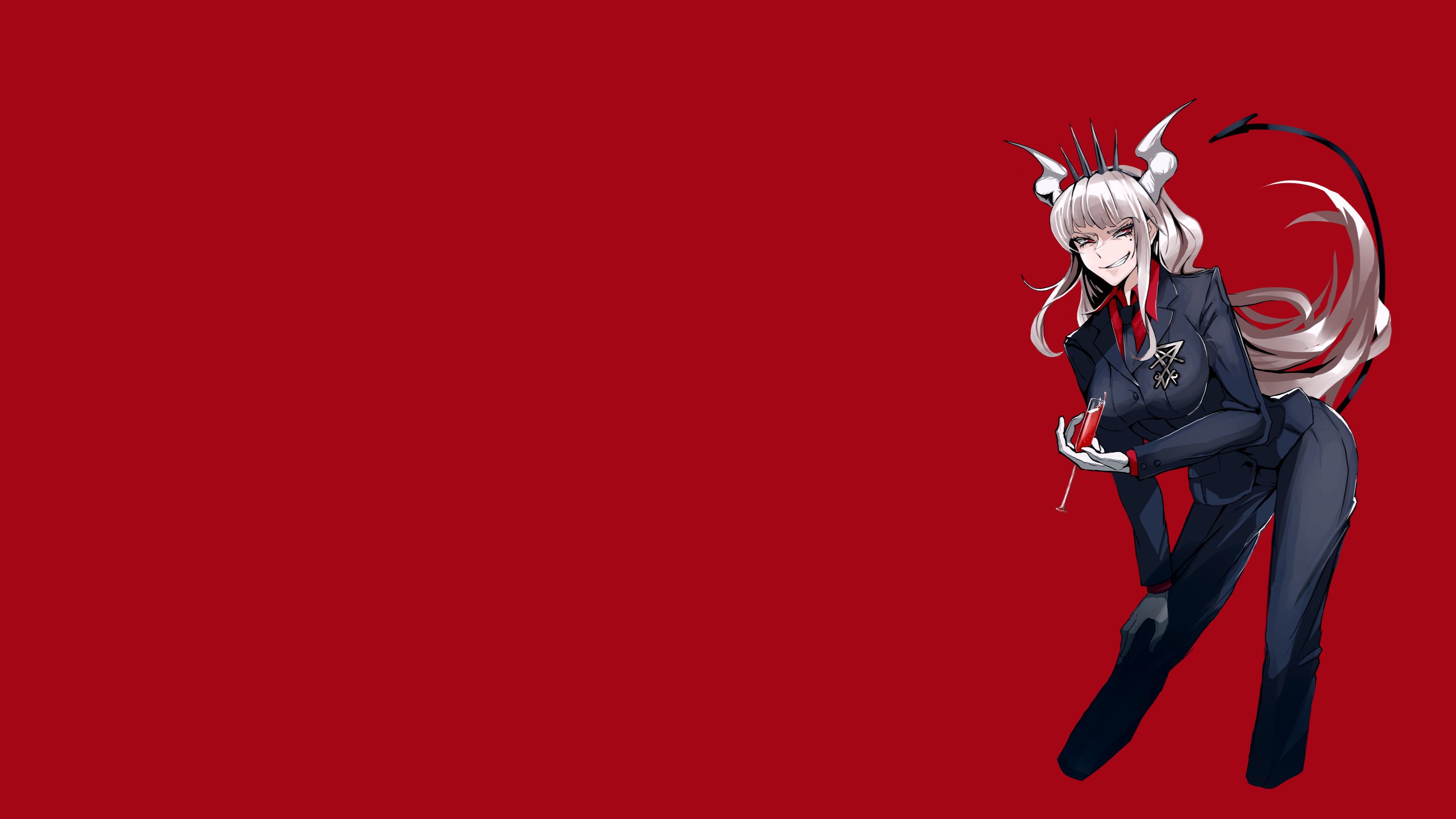3840x2160 HD wallpaper: Helltaker, Lucifer (Helltaker), red background, demon girls