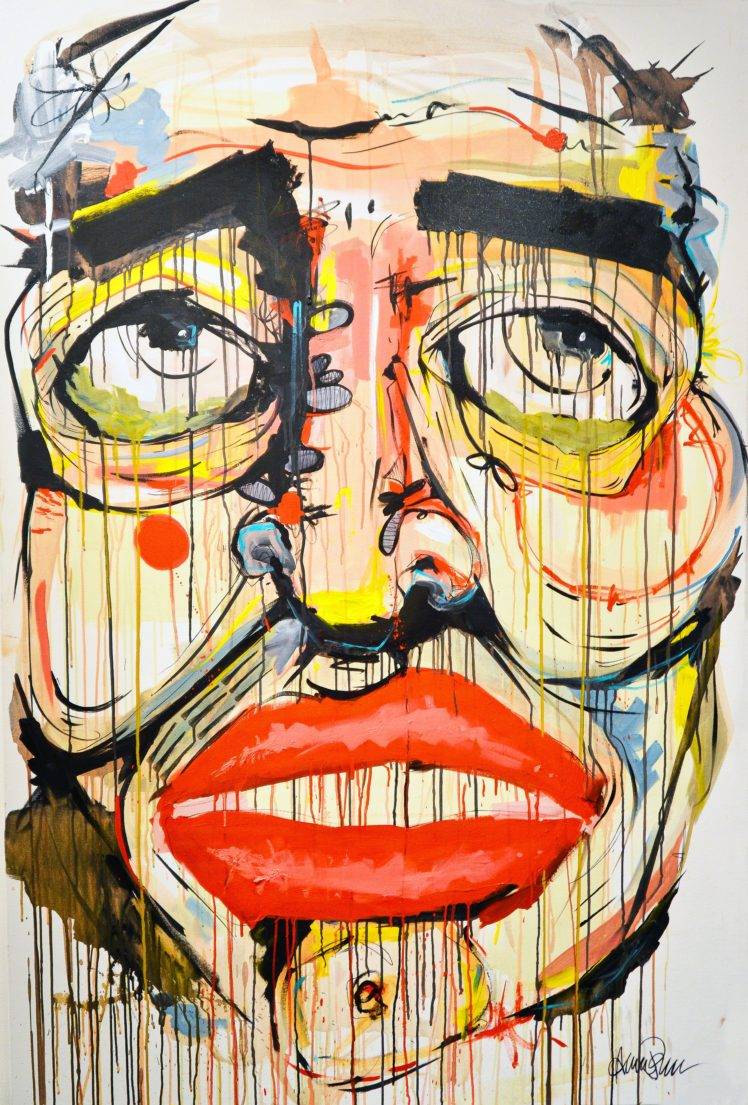 748x1105 artwork, Painting, Canvas, Face, Portrait, Portrait display, Lips