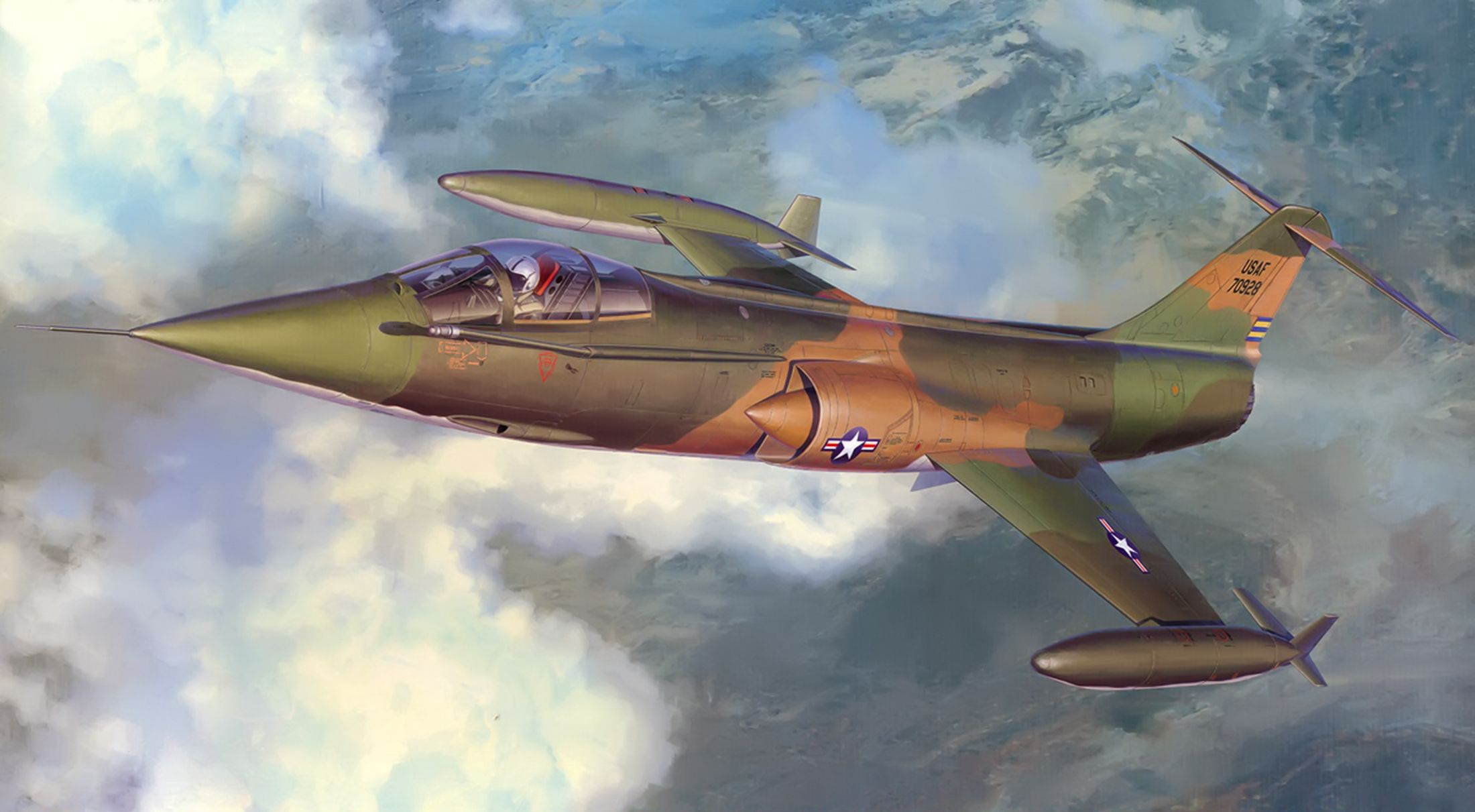 2200x1211 Wallpaper Fighter, War, Art, Painting, Aviation, Jet, Lockheed F 104 Starfighter For Mobile And Desktop, Section авиация, Resolution 2200x1211