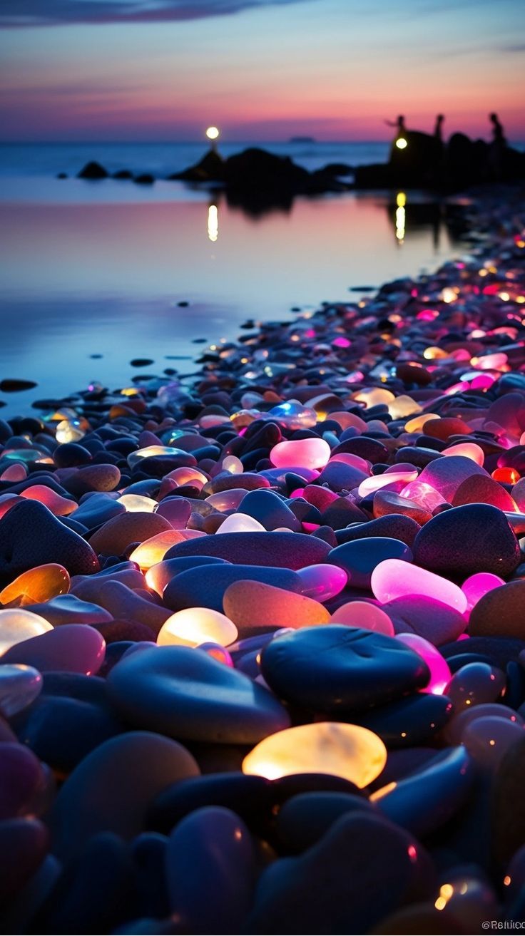 736x1313 Glowing Rocks at Sunset. Next Gen Art. AI Art. Ai generated wallpaper