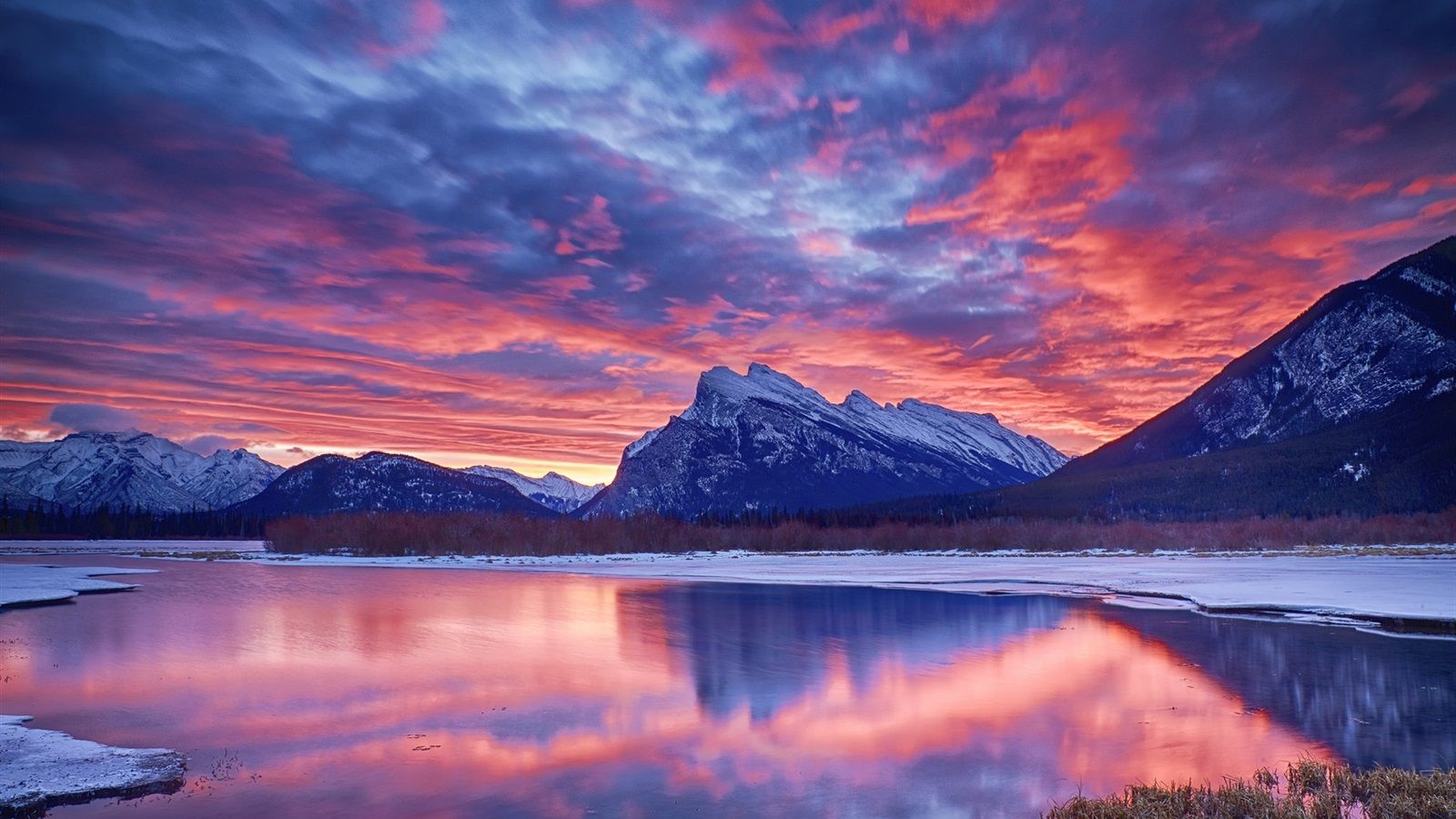 1600x900 Wallpaper Winter, snow, lake, sky, clouds, sunset, glow, mountain 1920x1200 Picture, Image