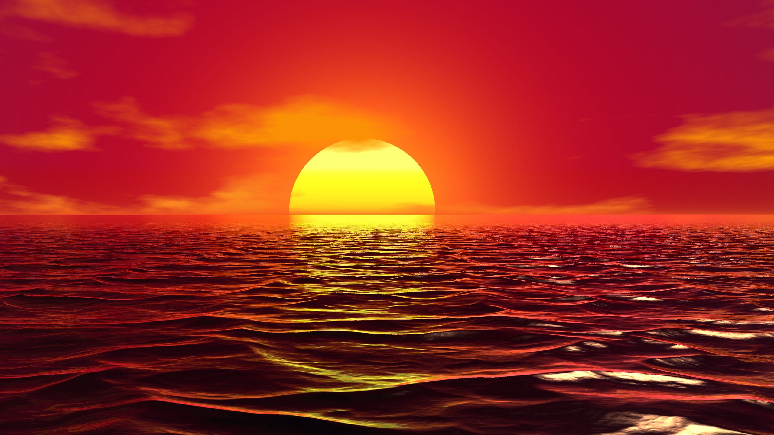 2560x1440 Download Sunset, Glow, Ocean, Nature, Sea, Scenery, Horizon, Graphics Wallpaper in 2560x1440 Resolution