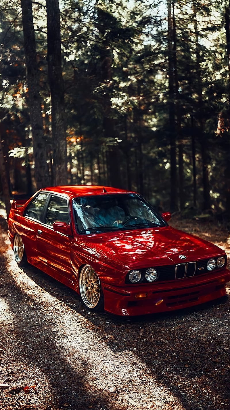 800x1422 BMW E30 M bmw e car, forrest, red, HD phone wallpaper