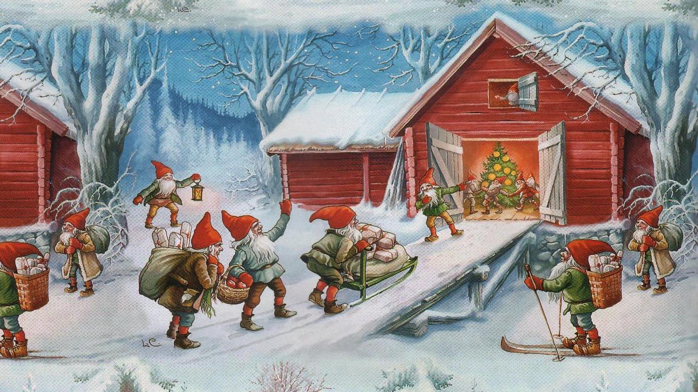 1366x768 Art Books: Christmas Painting Wallpaper