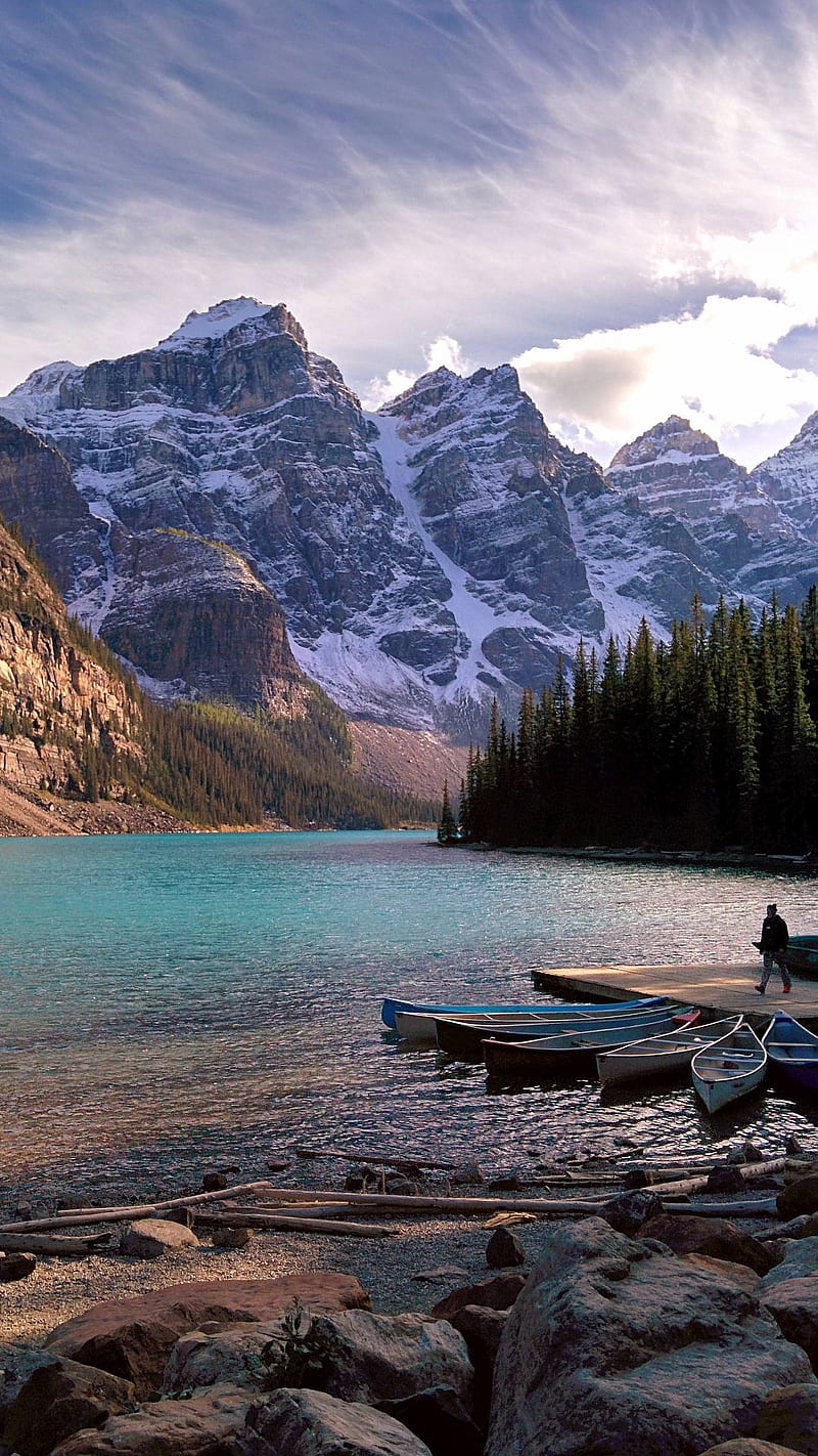 800x1422 Lake In The Valley alps, boats, forest, mountains, trees, HD phone wallpaper