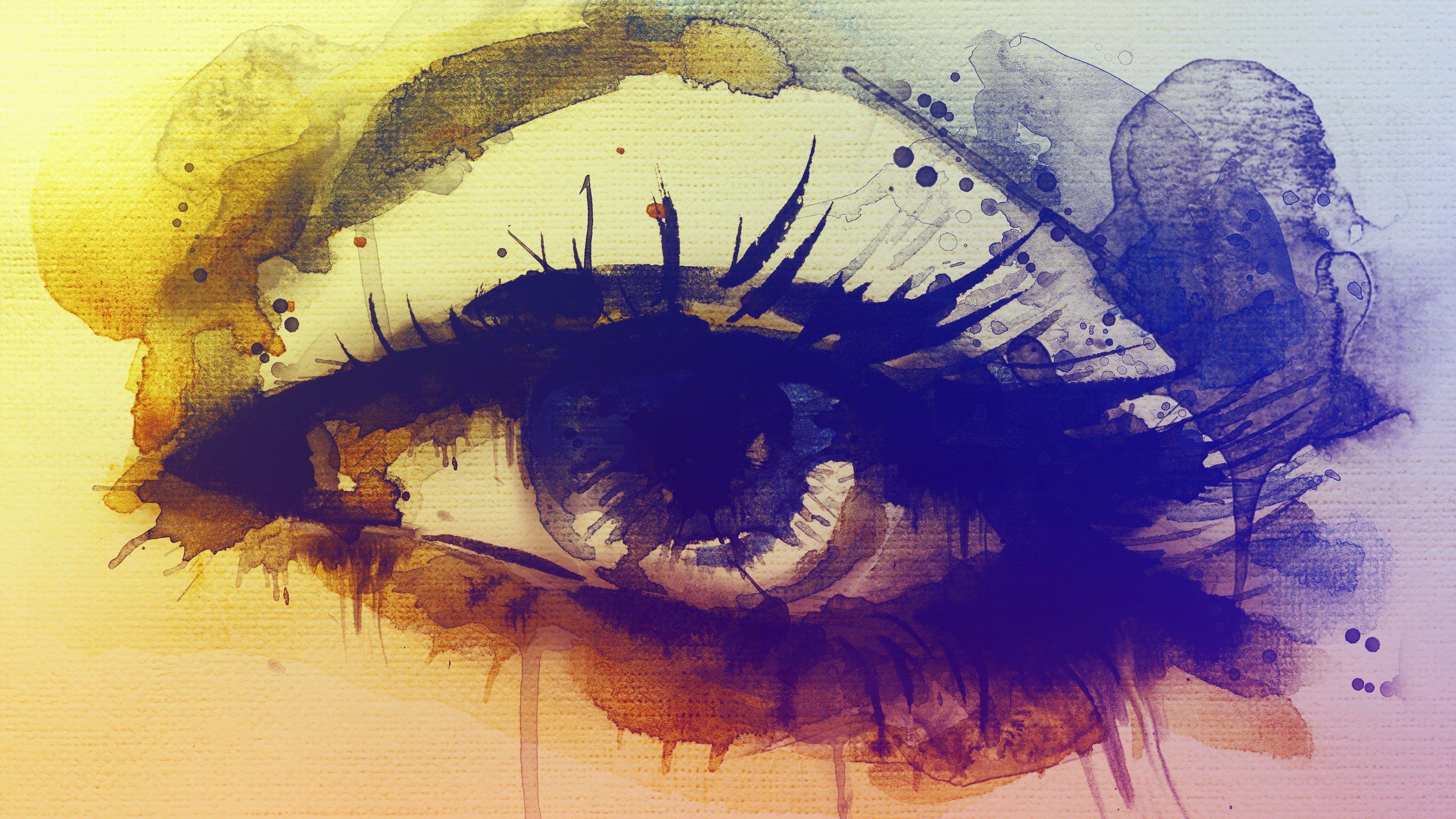 3500x1969 #drawing, #canvas, #colorful, #eyes, #painting, #crying, #closeup, #apple of the eye, #pulip, wallpaper HD Wallpaper