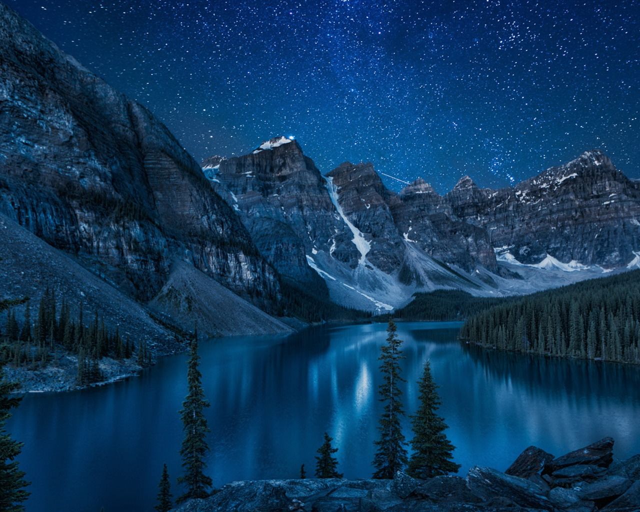 1280x1024 Jungle Night Sky Alpine Lakes Windows 10 HD Wallpaper