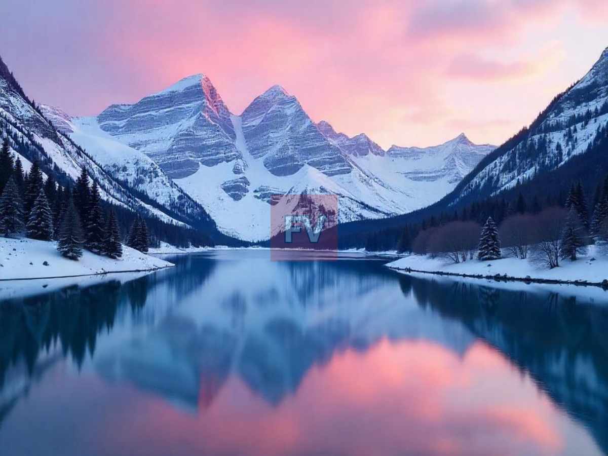 1200x900 Lake With Snowy Mountains Free